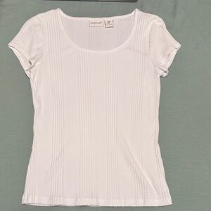 Rachel Zoe White Ribbed Short Sleeve Tee